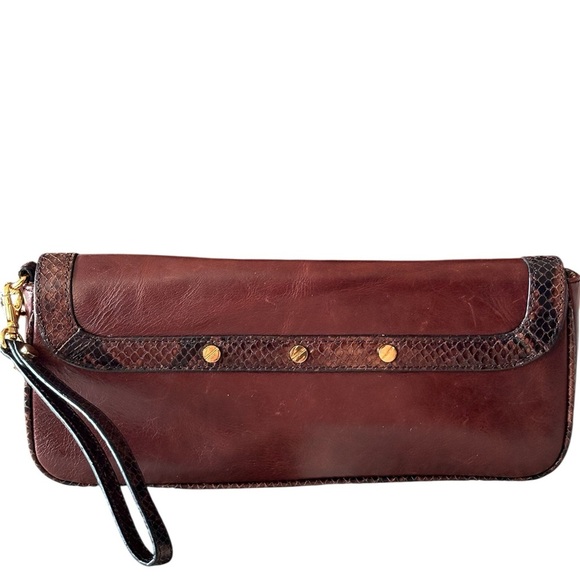 Vintage Tory Burch Leather Clutch python trim with Gold Accents - Picture 2 of 13